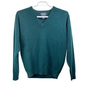 Vintage Northbriar Men's Green 100% Cashmere V Neck Sweater Medium